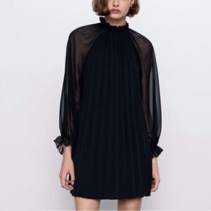 Zara Black Long Sleeve Dress with Sheer Details